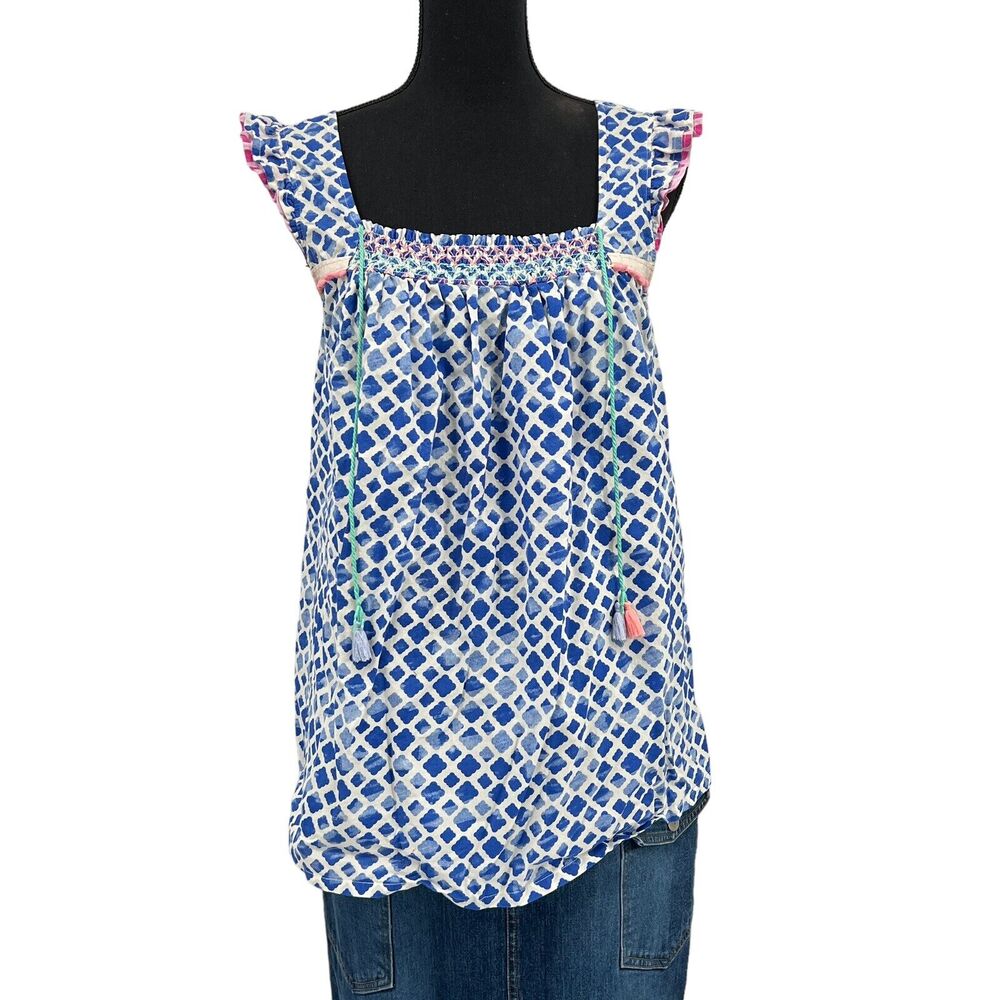 Matilda Jane Women’s Wandering Waters Blue & White Smocked Shirt Tank Small‎ - Picture 2 of 7